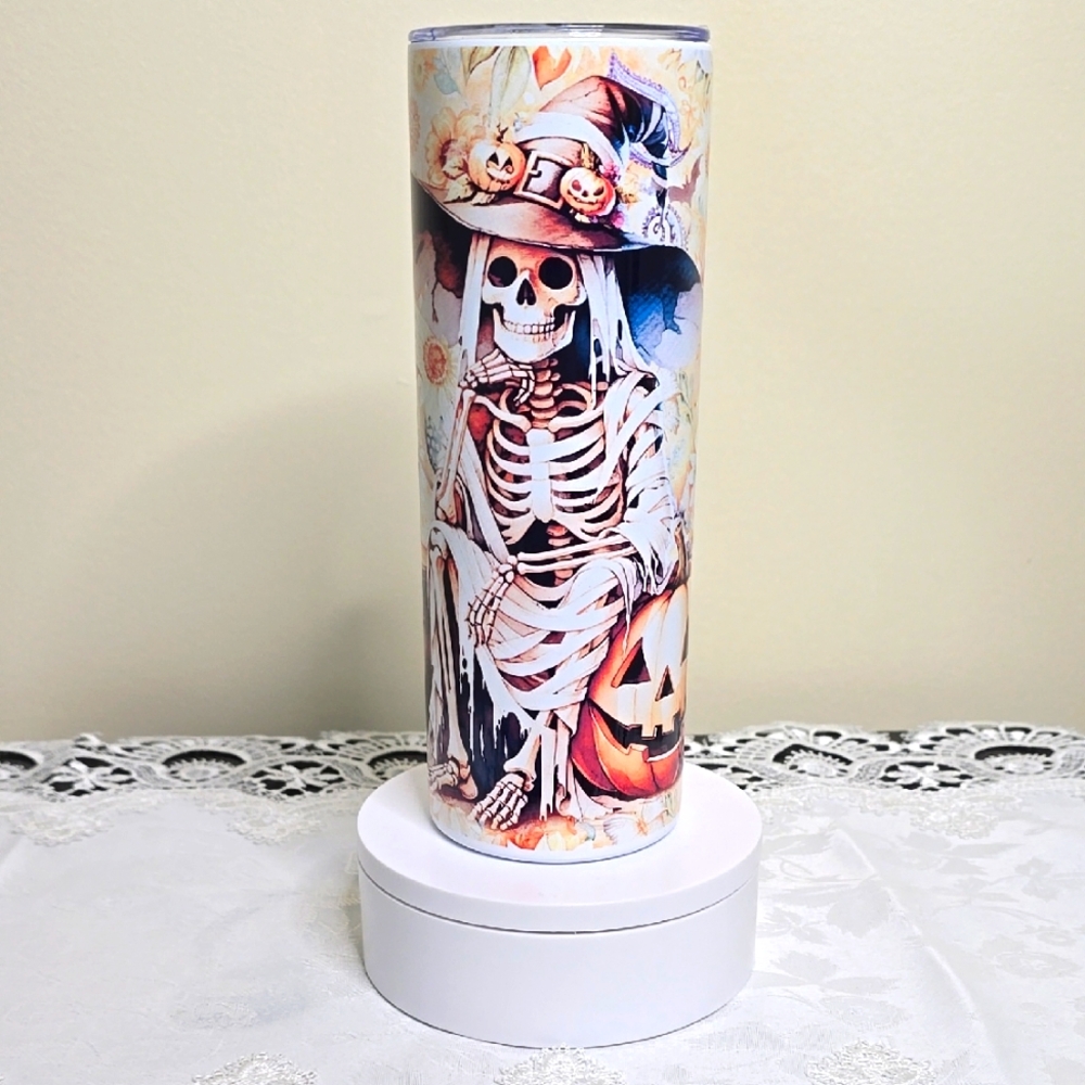 Custom 20oz Stainless Steel Tumbler - Skeleton/Pumpkin